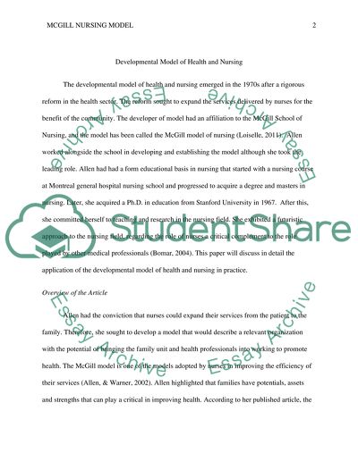 Developmental Model of Health and Nursing