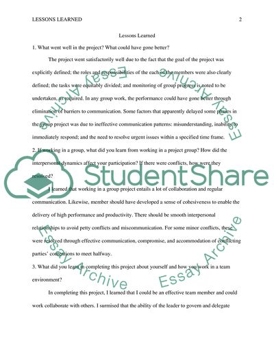 Lessons learned document