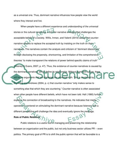 The relationship of PR on the Dominant, Counter-Narrative and Power