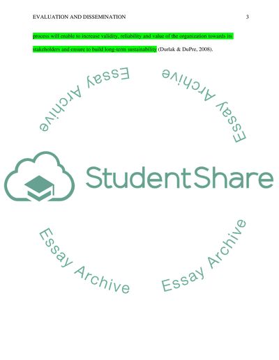 Evaluation and Dissemination