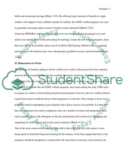 The Problems that faced The Old AFDC Welfare Program