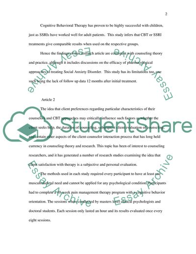 Cognitive Behavioral Therapy for Treatment of Psychological Disorders
