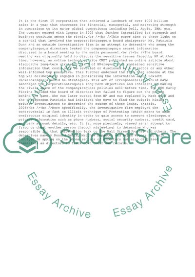 Business Ethics: Hewlett Packard