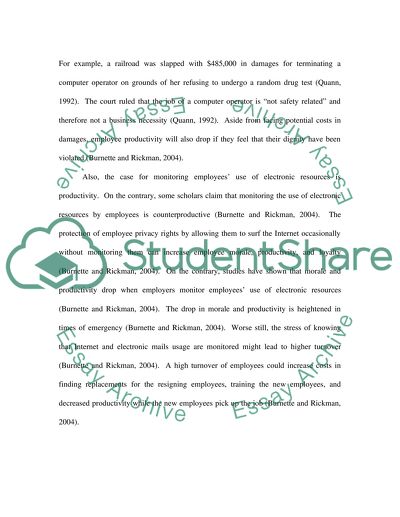 Supporting viewpoint of employee privacy rights in the workplace