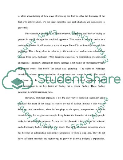 Ways of Knowing: Facts and Interpretations