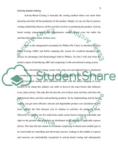 The Advantages and Disadvantages That May Arise for Plinkco from Introducing Activity-Based Costing