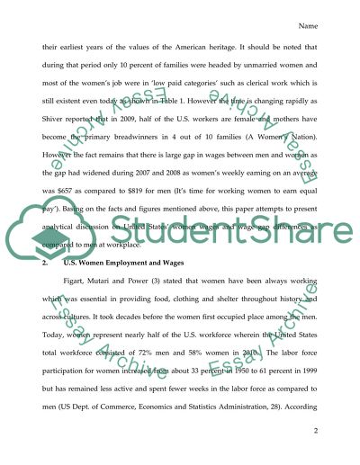 United States womens wages and the wage gap as compared to their male counterpart