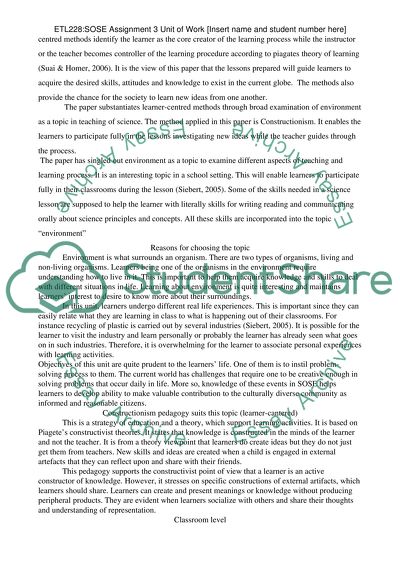 Prepare a SOSE unit of work with rationale