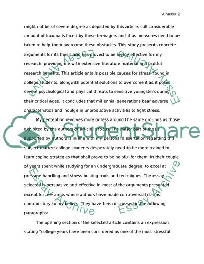 Critical Analysis of Stress Tolerance: New Challenges for Millennial College Students