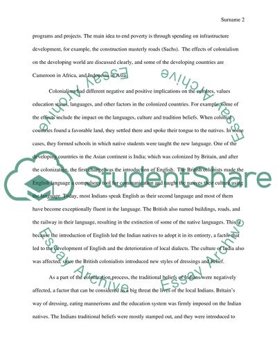 The Colonial Era Arguably had a Great Impact on what has Later Become Known as the Developing World