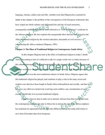 Major Issues and The Place of Traditional Religion