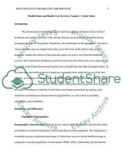 Health Status and Health Care Services Canada vs the United States