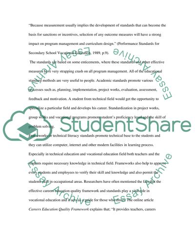 The Use of Standards and Framework in Career and Technical Education