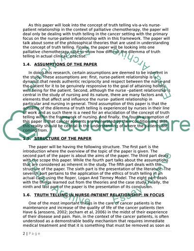 Truth Telling in Nurse-Patient Relationship