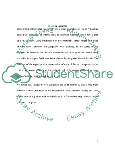 Financial Analysis of Blue Scope Steel Company Ltd and One Steel Company Plc