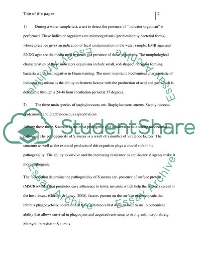 Indicator Organism during a Water Sample Test, Staphylococcus