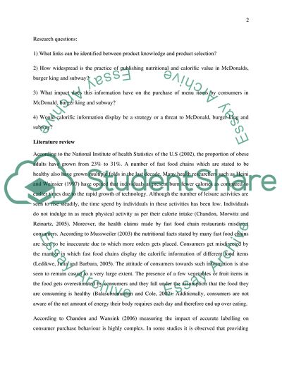 Nutritional Information in the Fast Food Sector