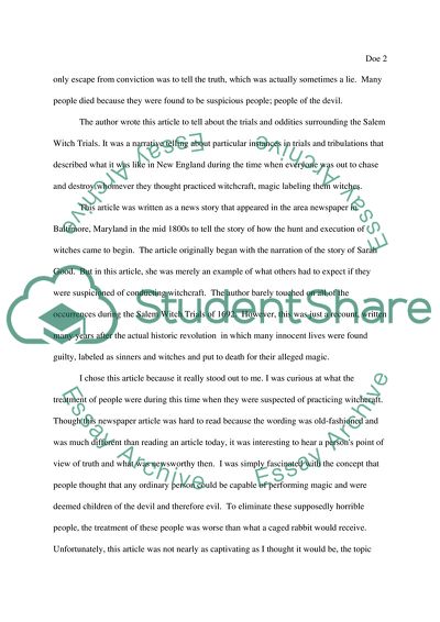 Article Review: Salem Witch Trials by John Neale