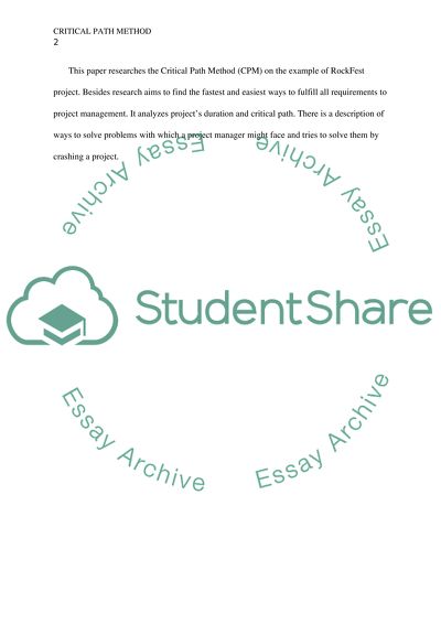 Use of a Critical Path Method