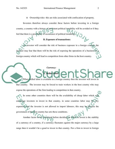 Foreign Direct Investment Risks