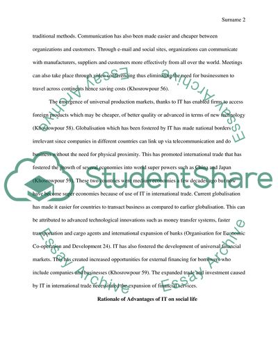 Rationale of Advantages of IT on Economic Appraisal