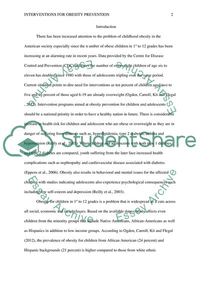 Interventions for Obesity Prevention in hildren and Adolescents