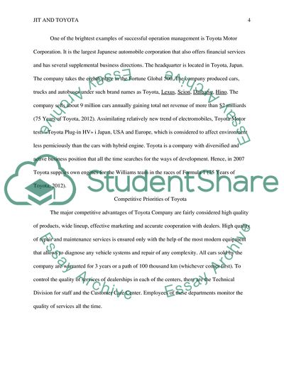 Just-In-Time and Toyota