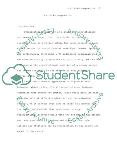 Organizational Bhvir of Starbucks Corporation
