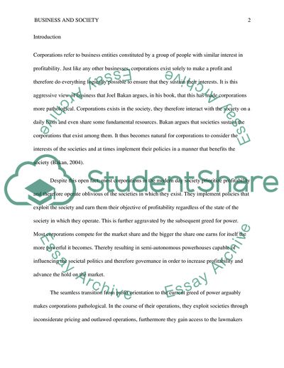 Critical Analysis of Joel Bakans Argument in the Corporation Book