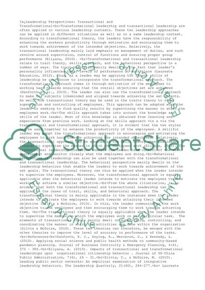 Transactional and Transformational Leadership