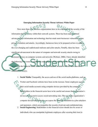 Emerging Information Security Threat Advisory White Paper