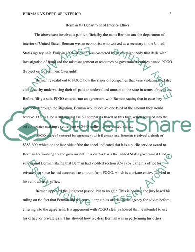 Berman v. dept of interior - ethics