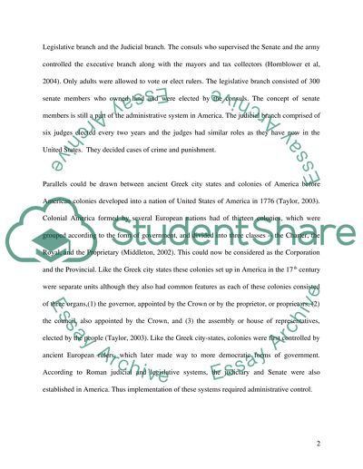 Ancient Roman and Greek Governmental Systems and Colonial America