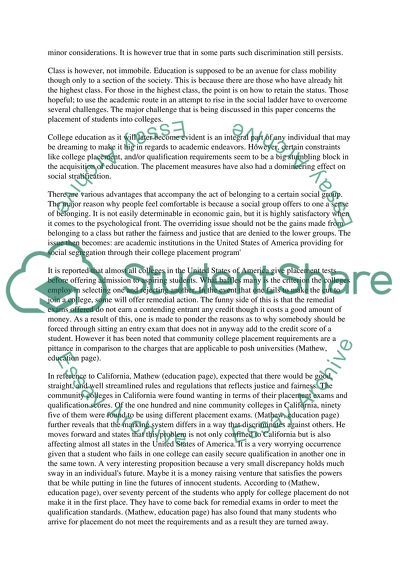 College Placement and Acceptance Requirements for Social Class