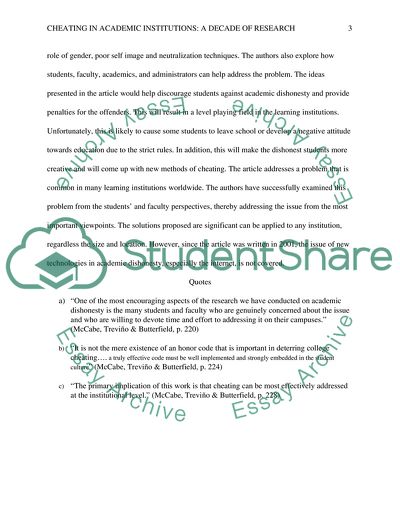 Cheating in Academic Institutions by Donald McCabe