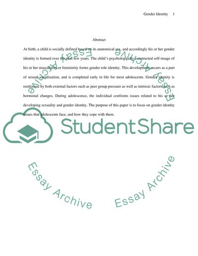 Human Development Across the Lifespan: Gender Identity Issues in Adolescence