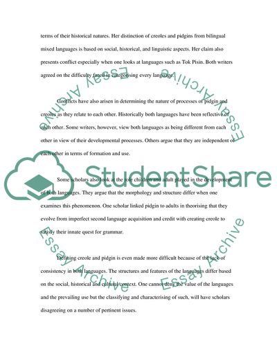 The Term Pidgins and Creoles