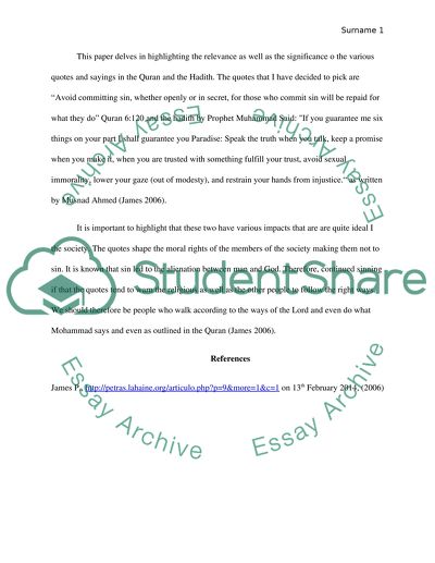The relevance and significance of the various quotes and sayings in the Quran and the Hadith