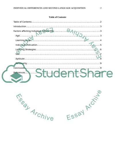 Individual Differences and Second Language Acquisition