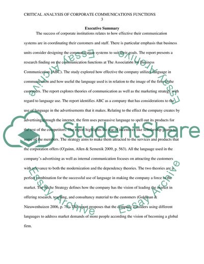 Critical Analysis of Corporate Communications Functions