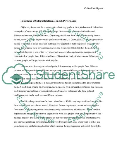 Impact Of Cultural Intelligence On Job Performance