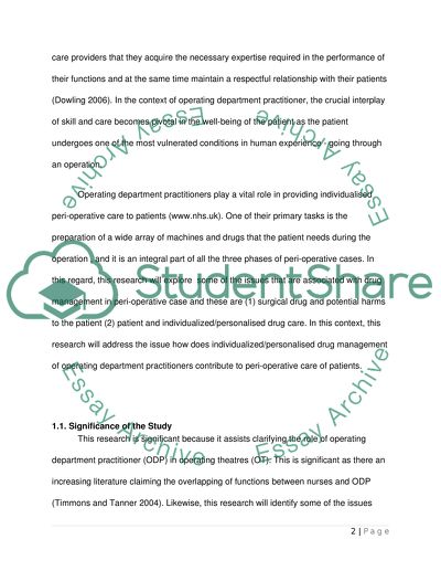 Some issues in Peri-Operative Care: From the Perspective of Operating Department Practitioner