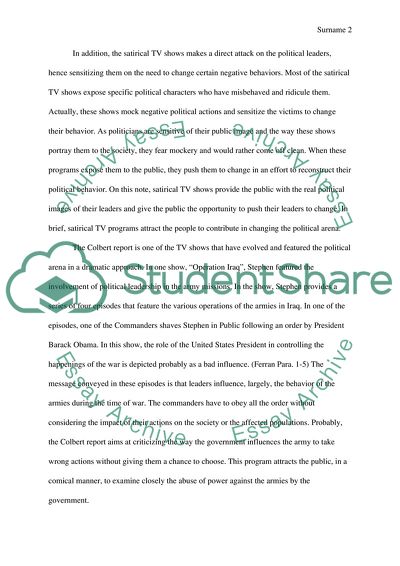 Role Of Satirical TV Shows In Peoples Enhancing Political Awareness