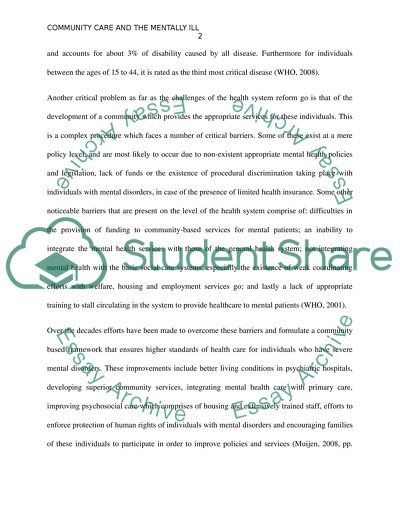 The Community Care of Mentally Ill Patients