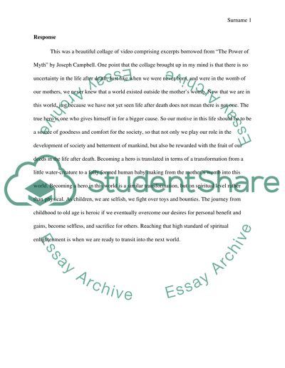 Response to the Power of Myth by Joseph Campbell