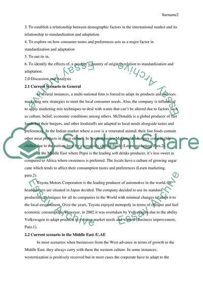 Standardization and Adaptation Strategies of Mac Donalds, Pepsi and Toyota Motors