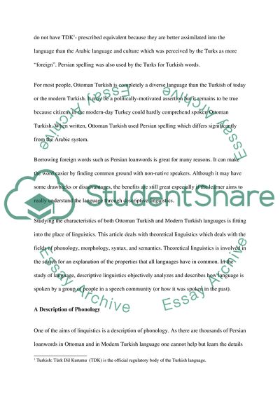 Persian Loanwords in Ottoman and Modern Turkish Language