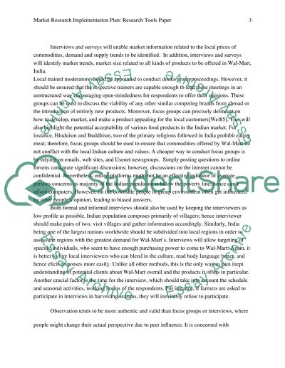 Market Research Implementation Plan: Research Tools Paper. Wal-Mart in India
