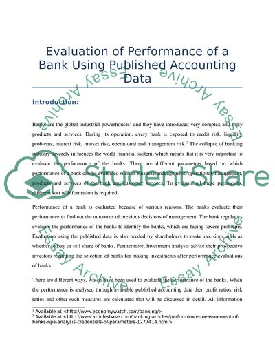 Evaluation of Performance of a Bank Using Published Accounting Data