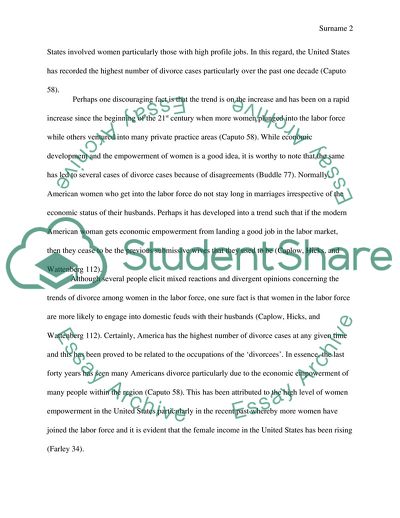 Divorce Trends among American Women in Labor Force